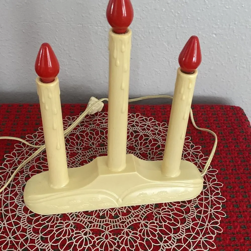 Vintage Electric 3 Light Christmas Window Tiered Candle Candelabra Wax Drip
